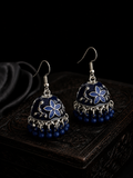 Midnight Bloom Blue Floral Jhumka Earrings