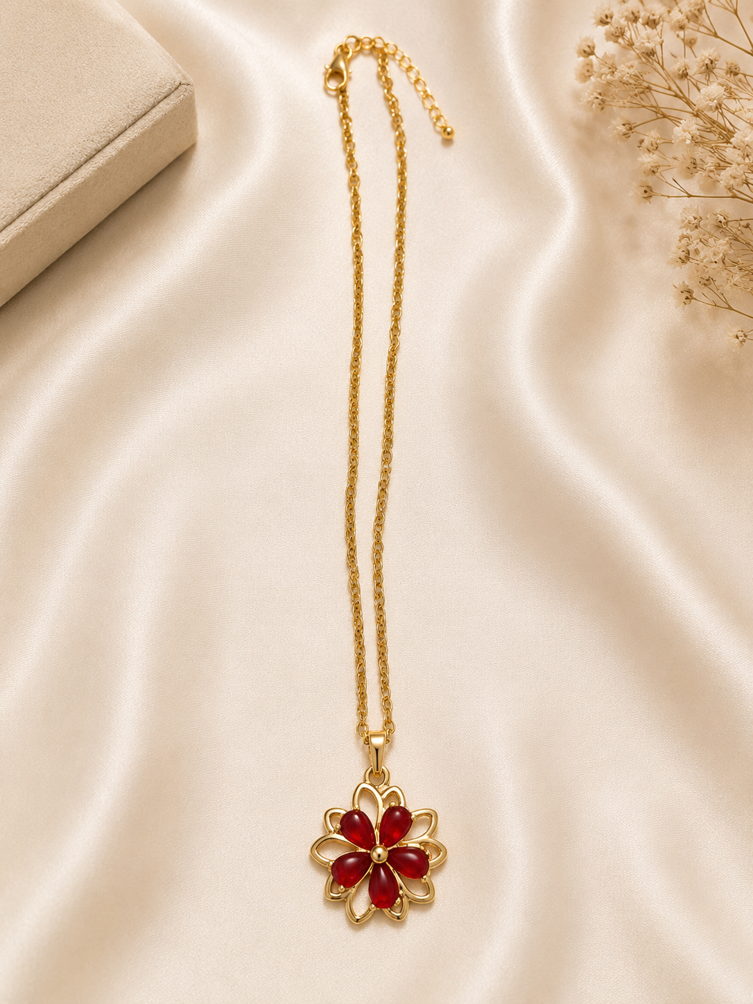 Red Flower Charm Necklace