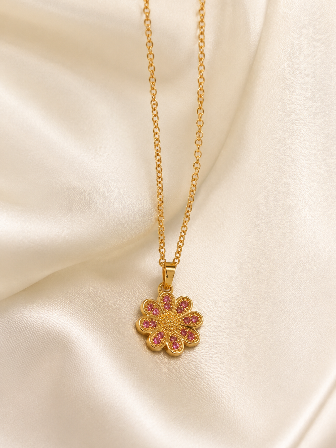 Gold Flower Pendant | Elegant Floral Crystal Necklace
