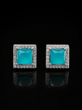 Turquoise Square Halo Stud Earrings
