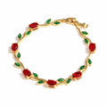 Red Ruby & Green Crystal Vine Bracelet/Tulip Bracelet