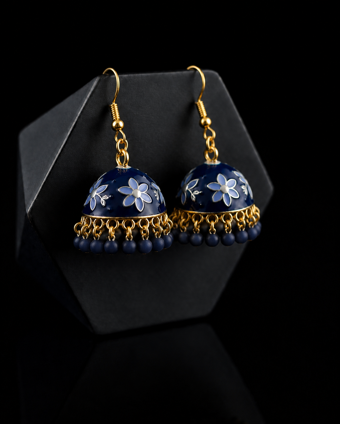 Mid Night Bloom Blue Jhumka 