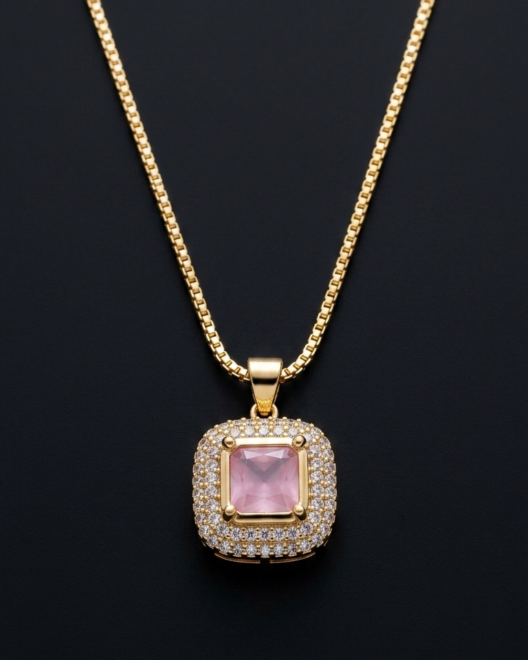 Cushion-Cut Pink Tourmaline Halo Pendant Necklace
