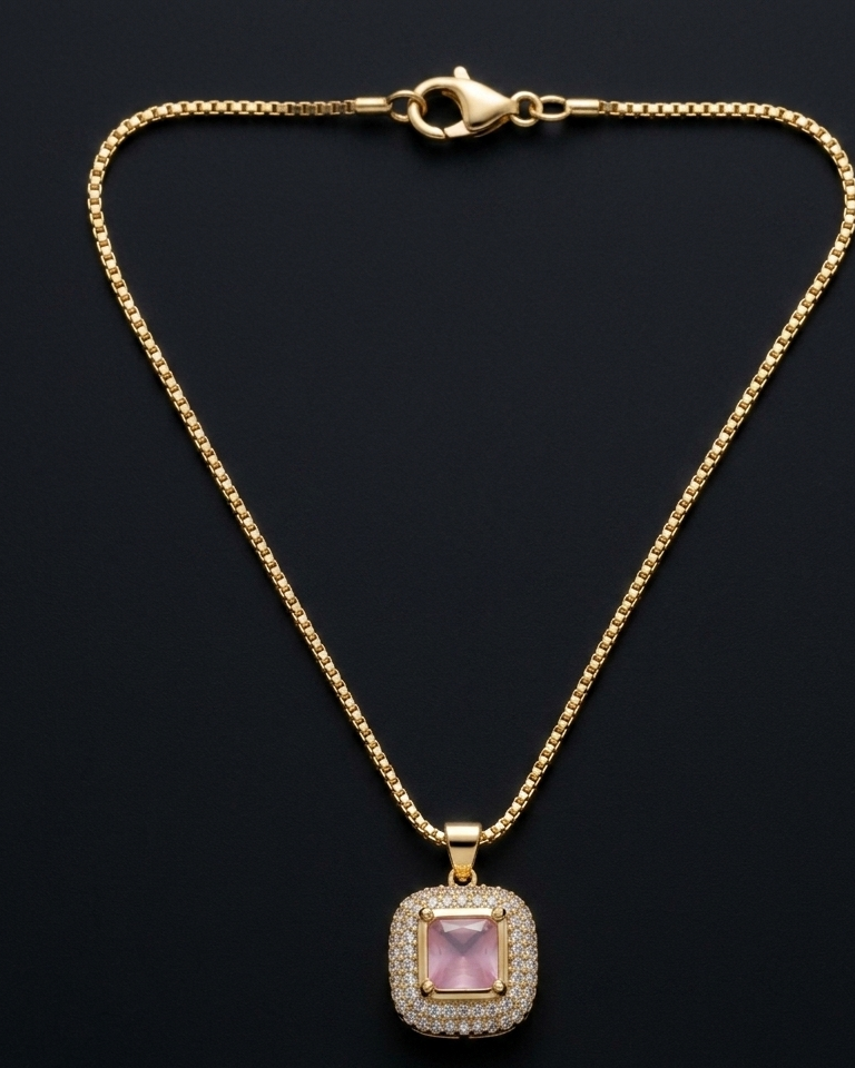 Cushion-Cut Pink Tourmaline Halo Pendant Necklace