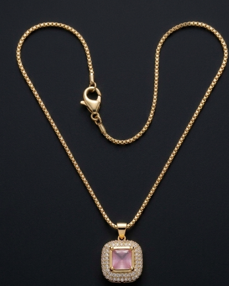 Cushion-Cut Pink Tourmaline Halo Pendant Necklace