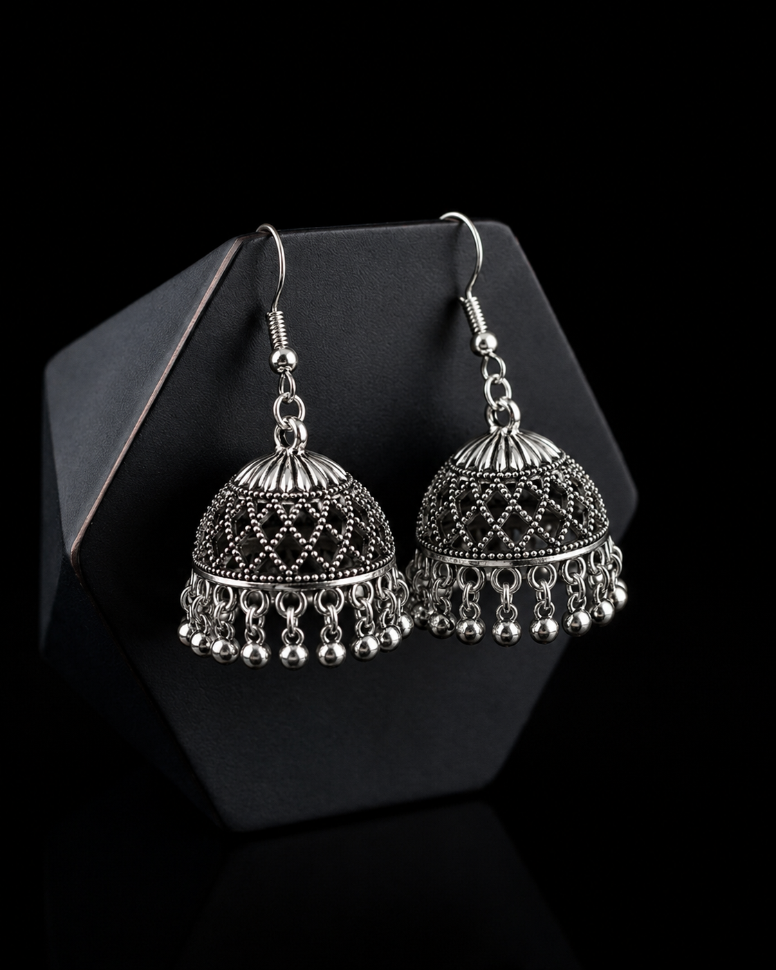 Oxidized Silver Finish Traditional Jhumka Earrings