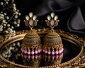 Vintage Gold Pink Jhumka Earrings | Traditional Ethnic Jewelry