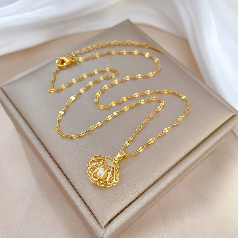 Hollow Shell Pearl Necklace |stainless steel