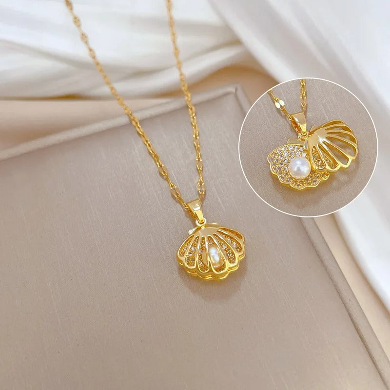 Hollow Shell Pearl Necklace |stainless steel