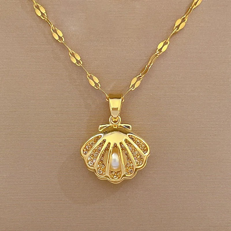 Hollow Shell Pearl Necklace |stainless steel